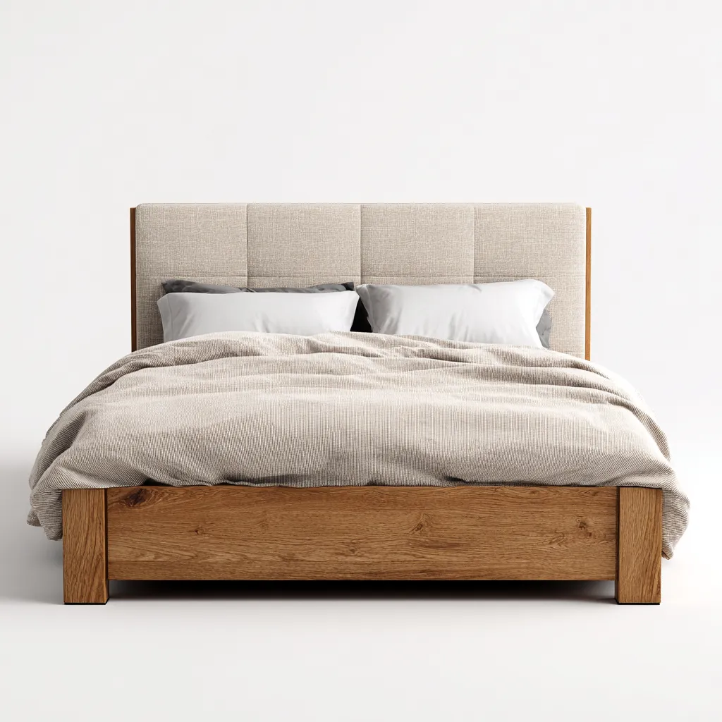 Lit double - Bois-Tissu - 206x160x114 cm - Beige-Naturel - Style scandinave-Tadiiaabode