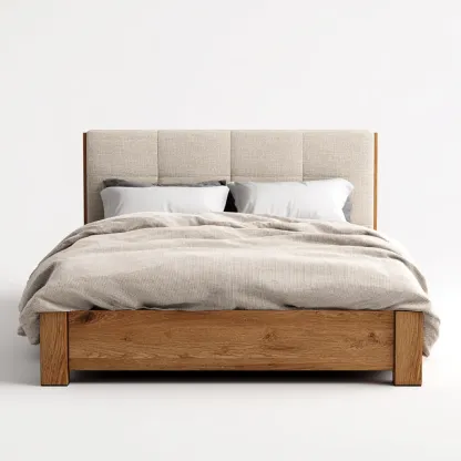 Lit double - Bois-Tissu - 206x160x114 cm - Beige-Naturel - Style scandinave-Tadiiaabode