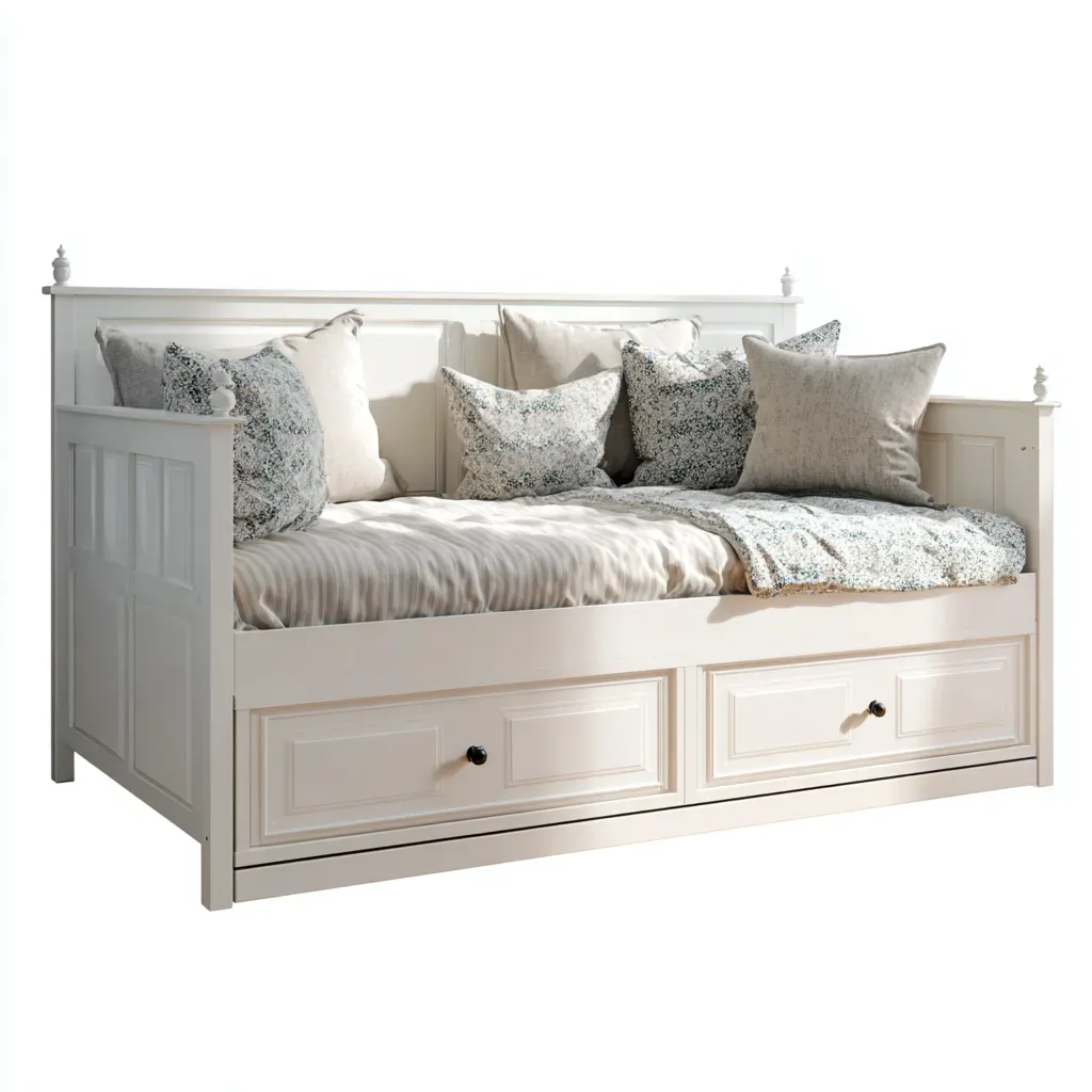 Canapé lit-Bois massif-200x96x82 cm-Blanc ivoire-Style classique élégant-Tadiiaabode