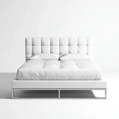 Lit double - Similicuir-Bois - 202x152x110 cm - Blanc - Style contemporain-Tadiiaabode