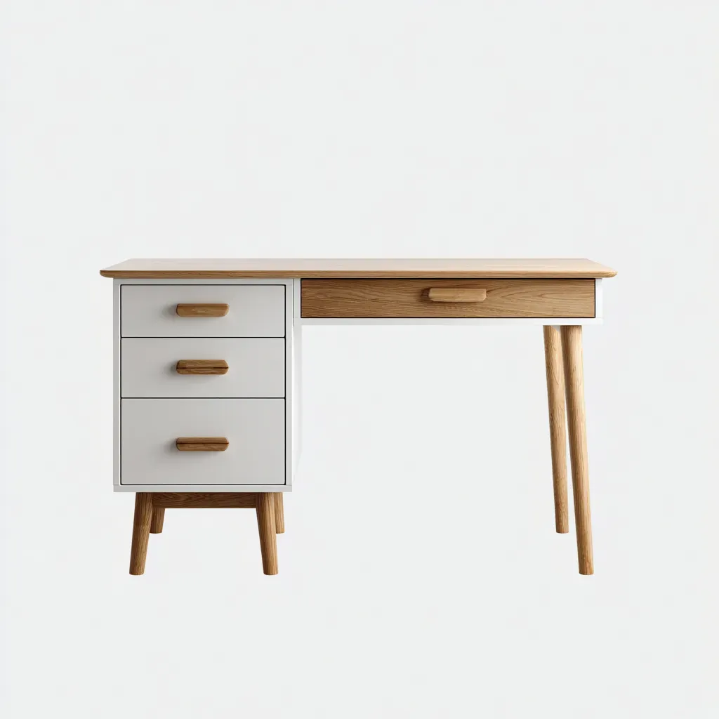 Bureau - Bois massif-panneaux bois - 116x57x74 cm - Blanc-chêne clair - Style scandinave contemporain-Tadiiaabode
