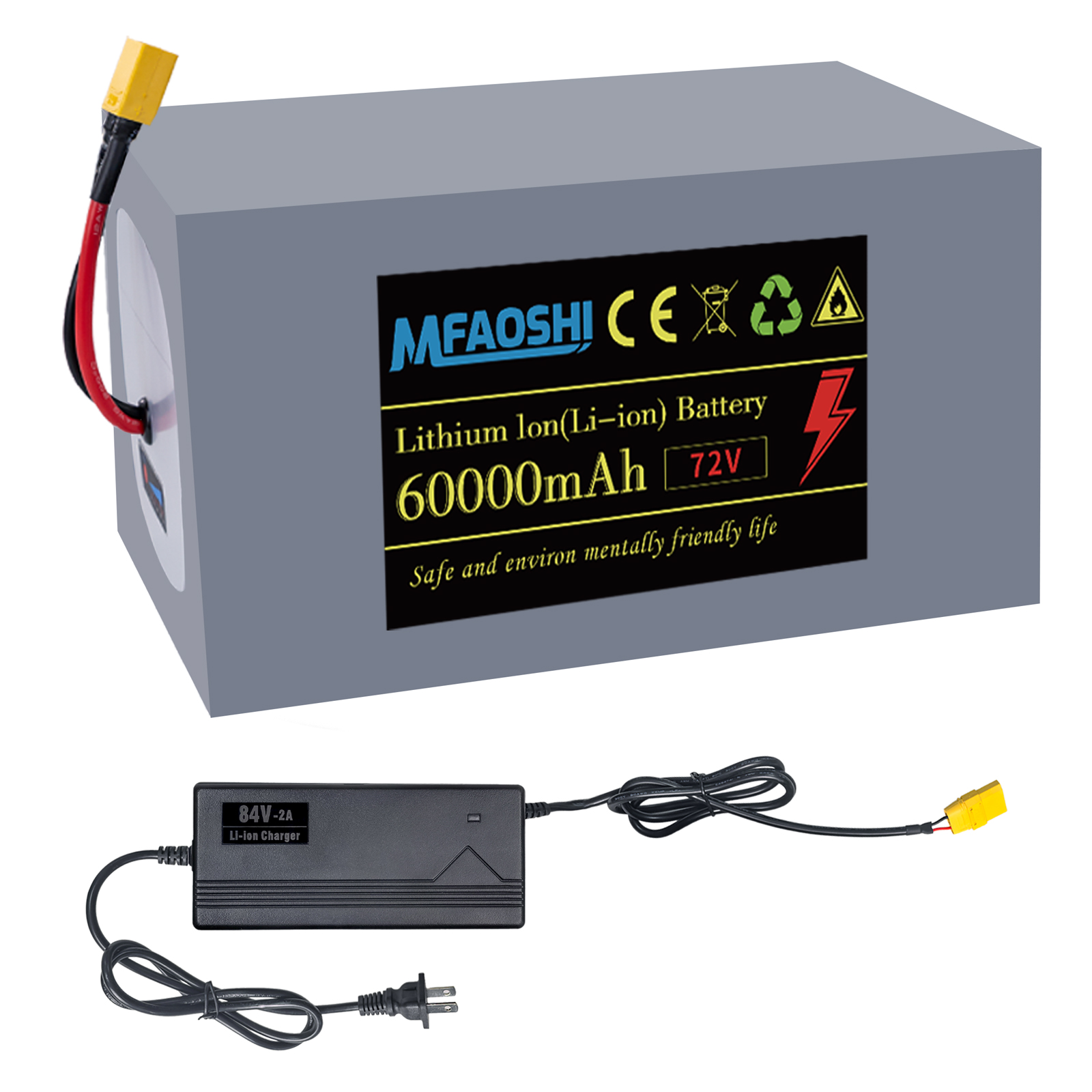 72V 60Ah 磷酸铁锂电动车电池，大容量锂电池组，带智能BMS、USB口、LED显示与2A快充，适配0W-3500W电机，通勤冒险两不误
