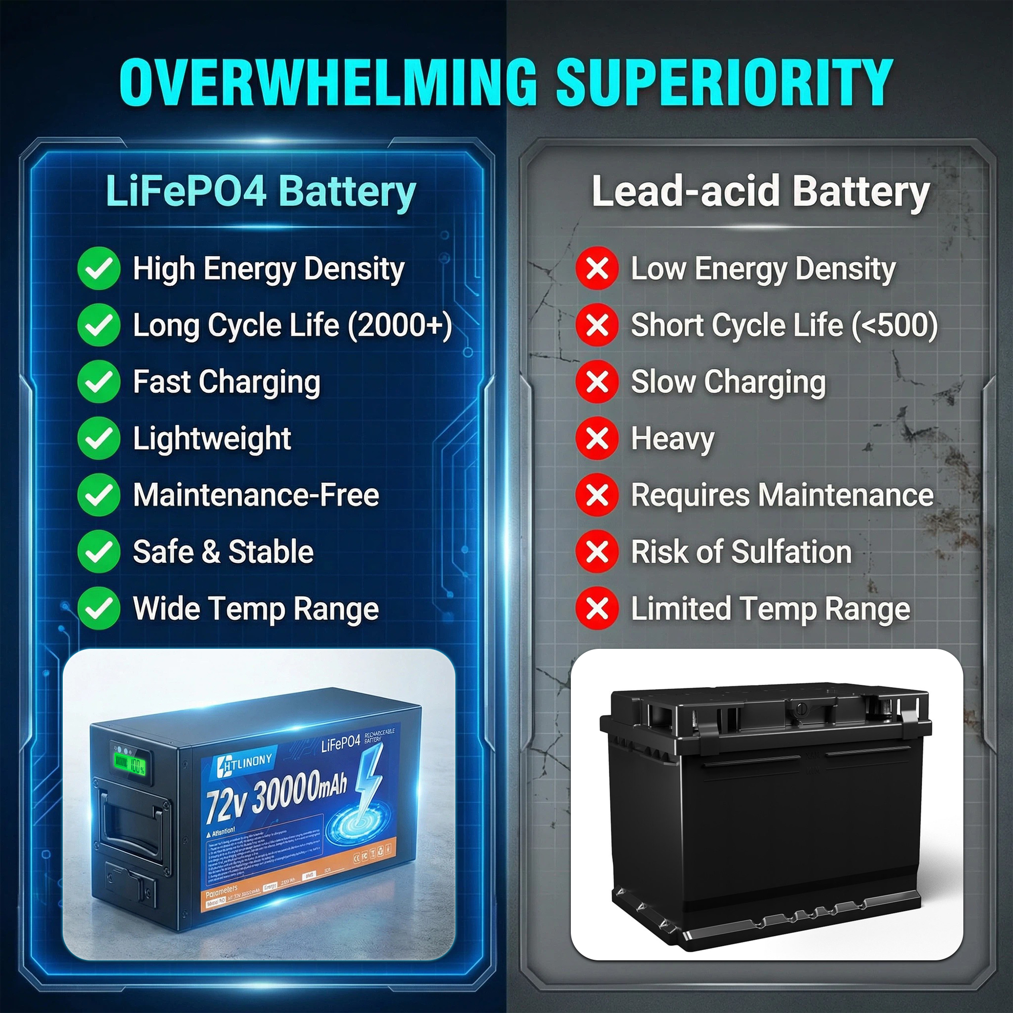 72V 30Ah LiFePO4电池，30A BMS保护，LED显示屏，5A快充，铝合金外壳，4000+循环，适用于250W-3500W电动自行车踏板车E-Trike摩托|DOT UN38.3MSDS认证