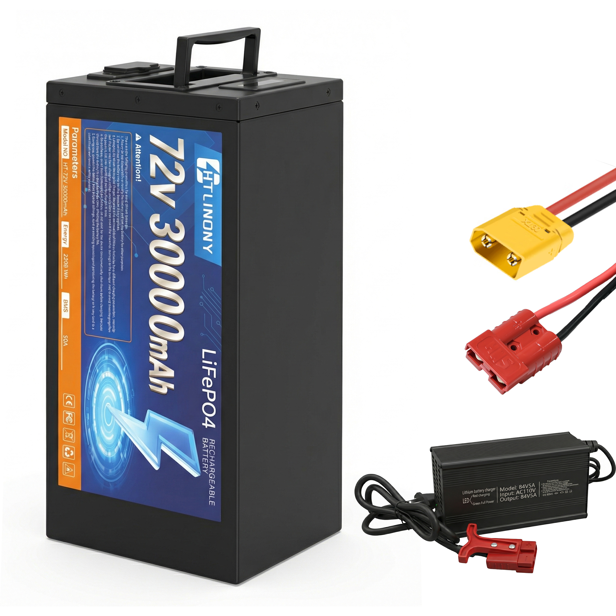 72V 30Ah LiFePO4电池，30A BMS保护，LED显示屏，5A快充，铝合金外壳，4000+循环，适用于250W-3500W电动自行车踏板车E-Trike摩托|DOT UN38.3MSDS认证