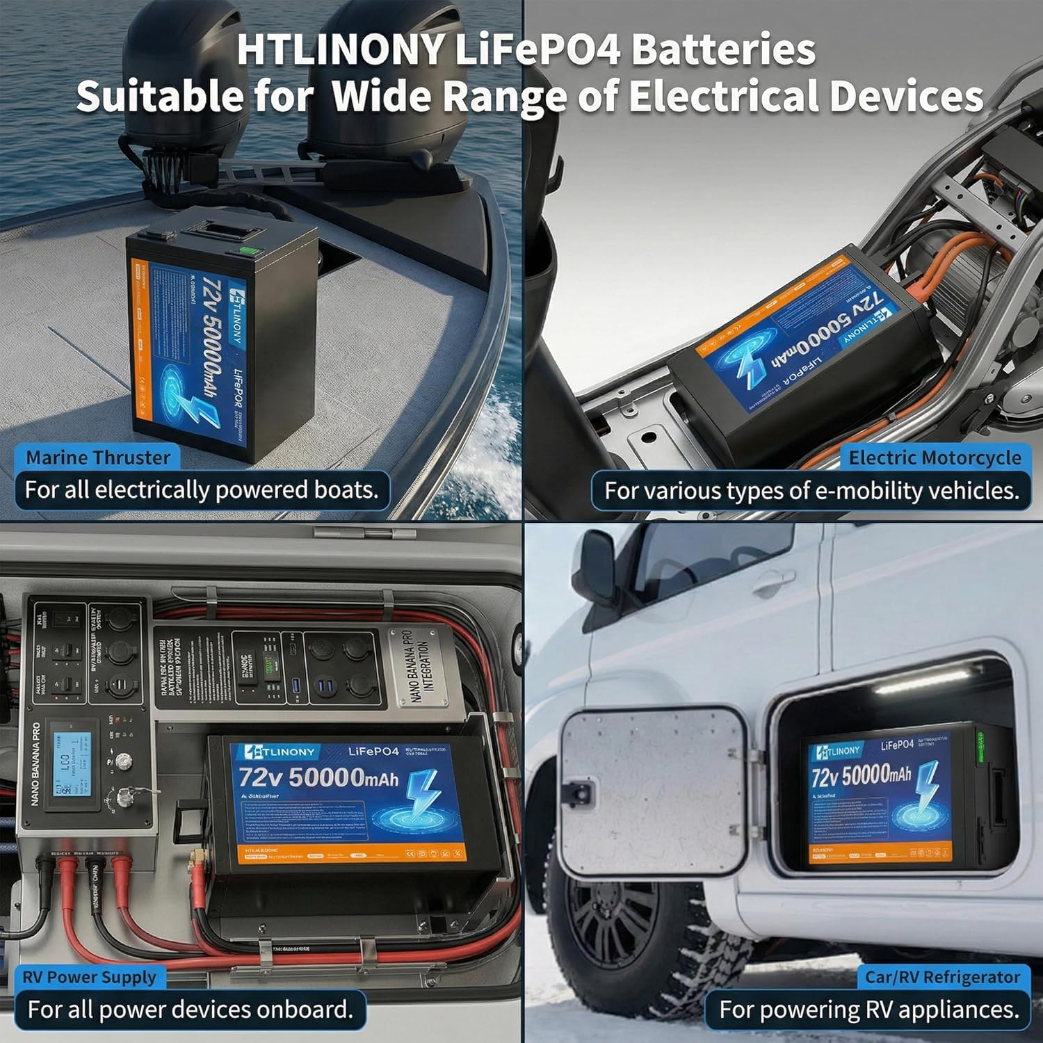 72V 50Ah LiFePO4电池，50A BMS保护，LED显示屏，5A快充，铝合金外壳，4000+循环，适用于250W-3500W电动自行车踏板车 E-Trike 摩托 |DOT UN38.3 MSDS认证