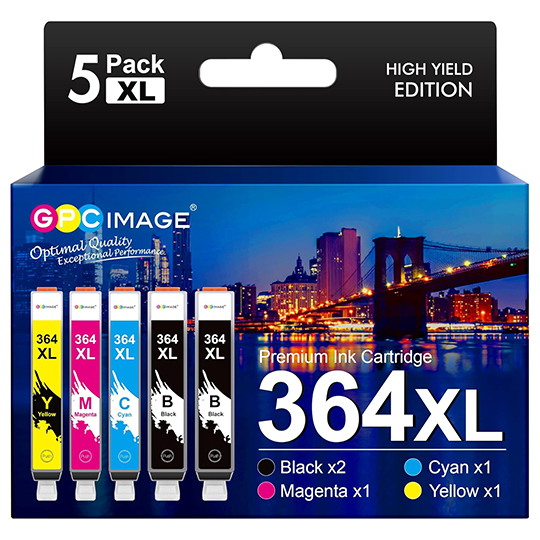 5-Pack 364XL Ink Cartridges Compatible for HP 364 Ink Cartridges Multipack for HP PhotoSmart 5510 5520 5522 5524 6510 6520 7510 7520 DeskJet 3070 3520 OfficeJet 4610 4620 (2BK/1C/1M/1Y)