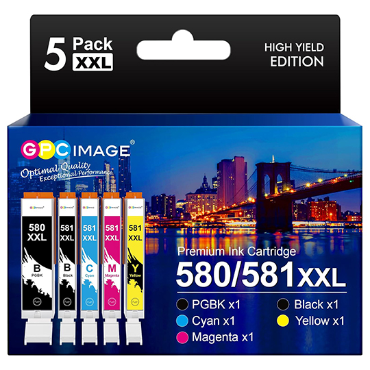 580XXL 581XXL Ink Cartridges Compatible for Canon 580 & 581 Ink Cartridges for Canon PIXMA TS705A TS6250 TS6150 TS6350 TS6251 TS6351 TS8250 TR8550 TS9550 (PGBK/BK/C/M/Y, 5-Pack)