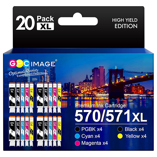 20-Pack 570XL 571XL Ink Cartridges Compatible for Canon 570 571 Ink Cartridges for Canon PIXMA MG5750 MG5751 MG5700 MG5500 TS6050 MG6800 MG6850 MG6851 TS5000 TS5050 (4PGBK/4BK/4C/4M/4Y)