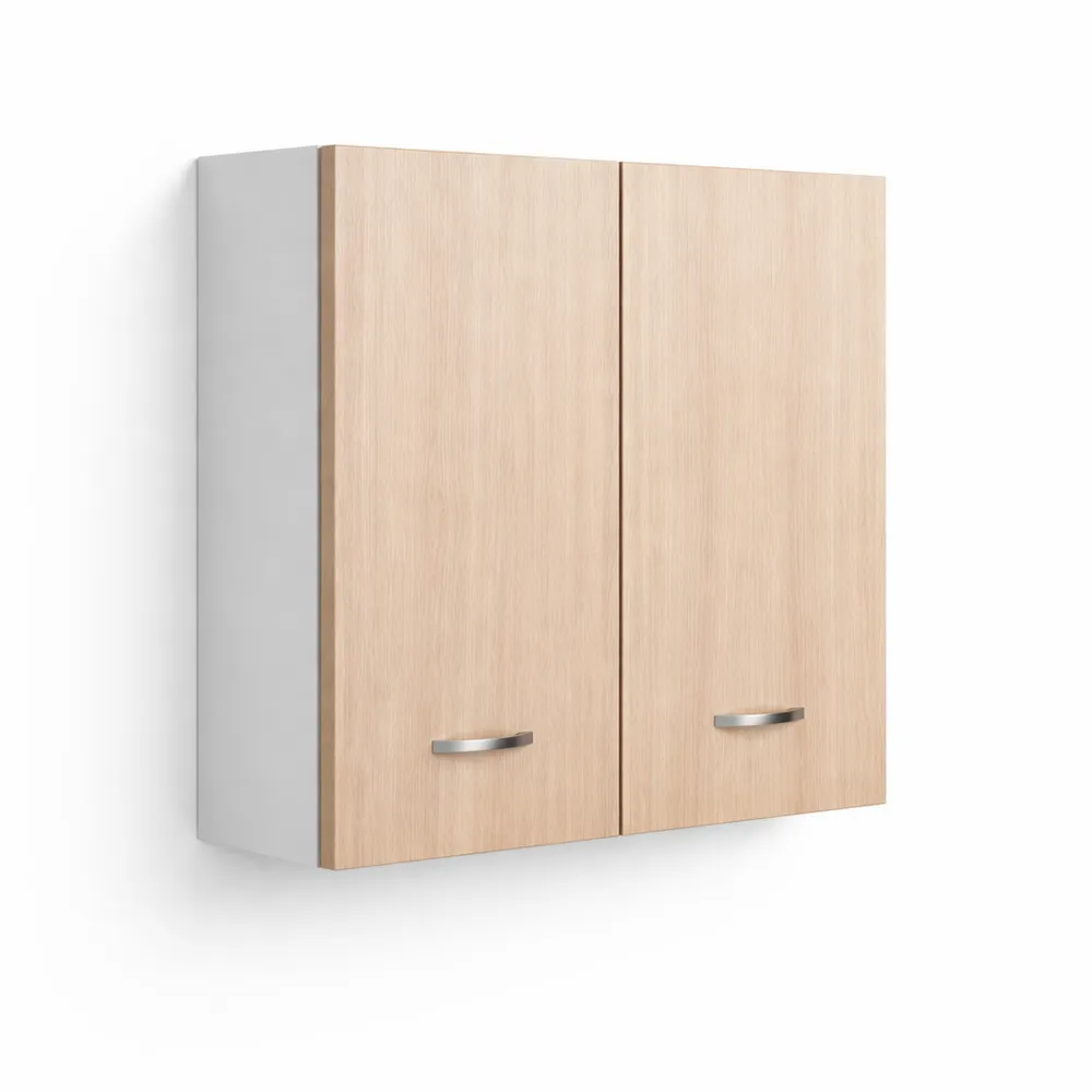 Pensile da Cucina con Ripiani Regolabili, Armadietto Sospeso Murale con Ante in Legno