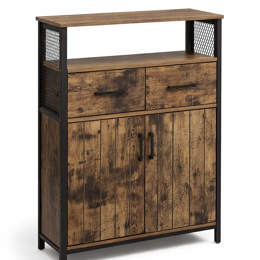 Mobile Multiuso in Acciaio con Cassetto e Ripiano Regolabile, per Bagno o Cucina, Marrone Vintage e Nero