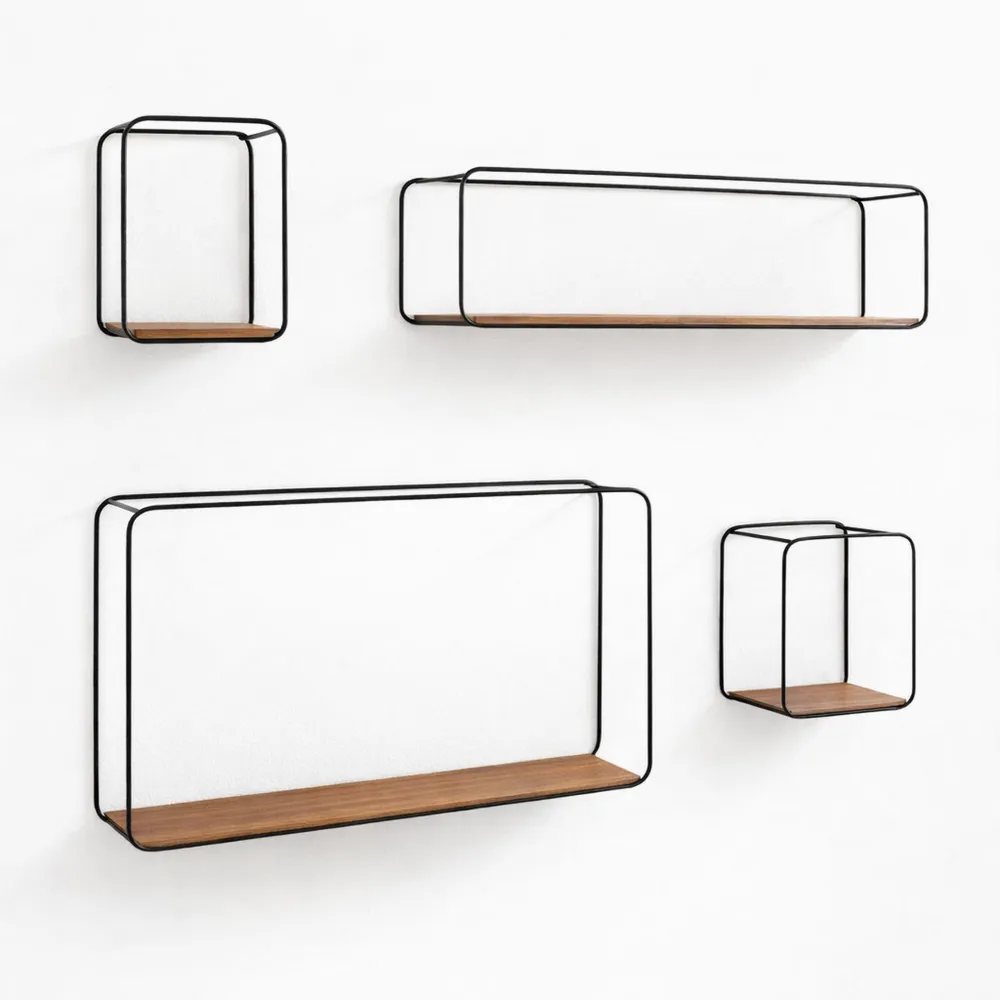 Mensole da Muro Design a 4 Parti in Metallo e Legno