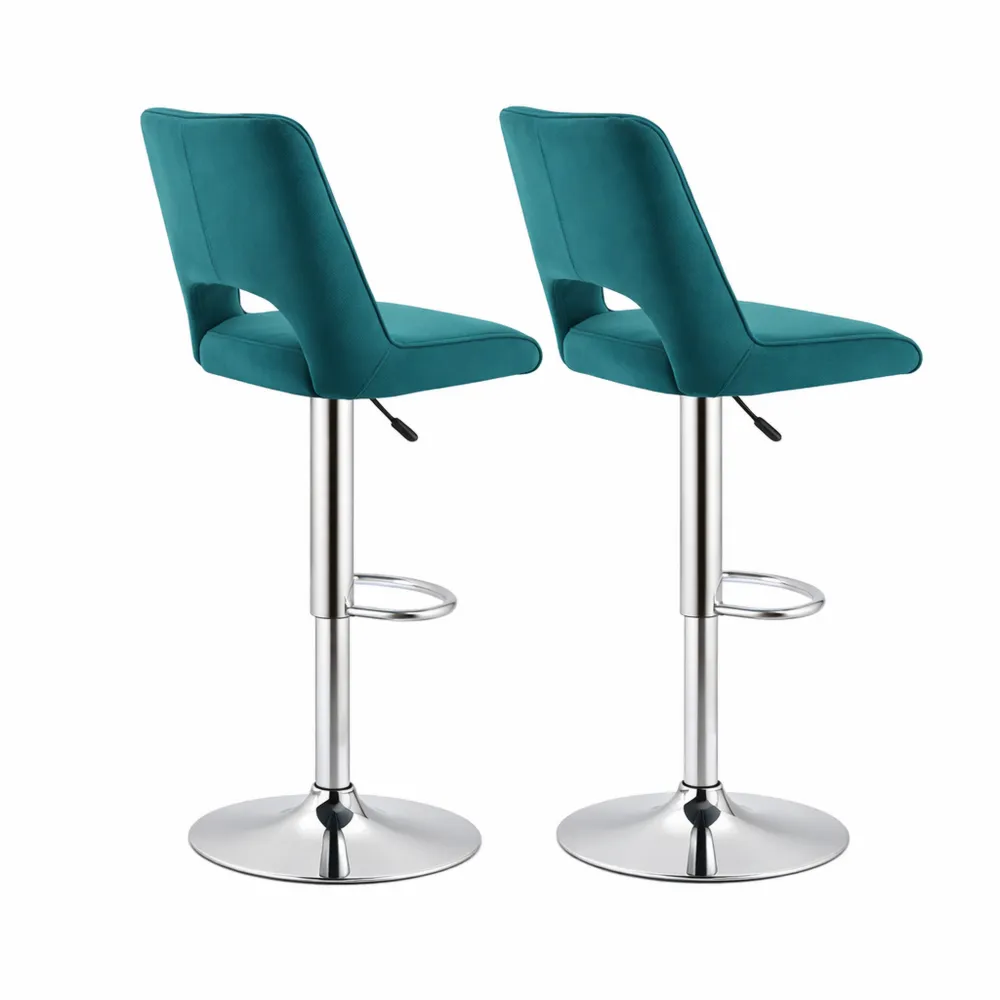Set di 2 sgabelli bar girevoli con schienale alto e poggiapiedi, regolabili in altezza, tessuto verde