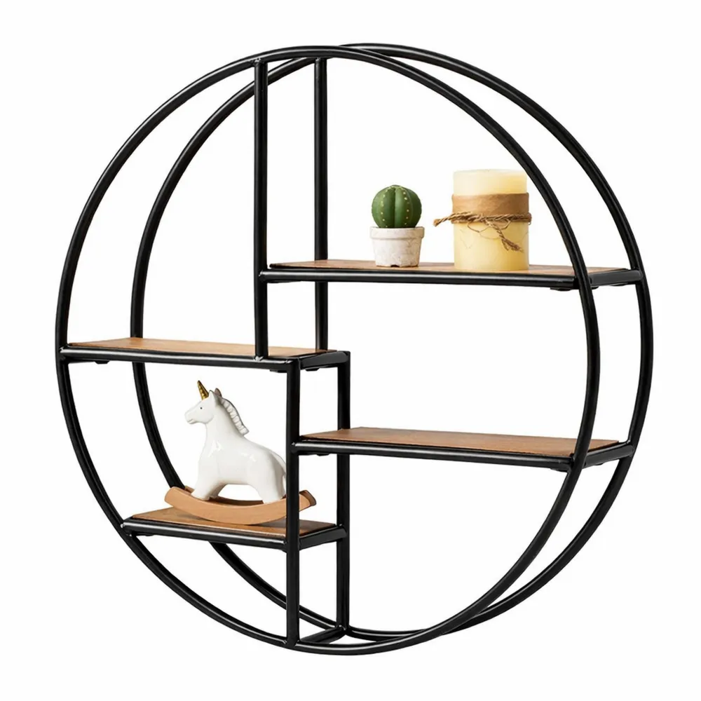 Mensola Rotonda da Parete con 4 Ripiani, Design Moderno per Soggiorno, Camera da Letto, Cucina