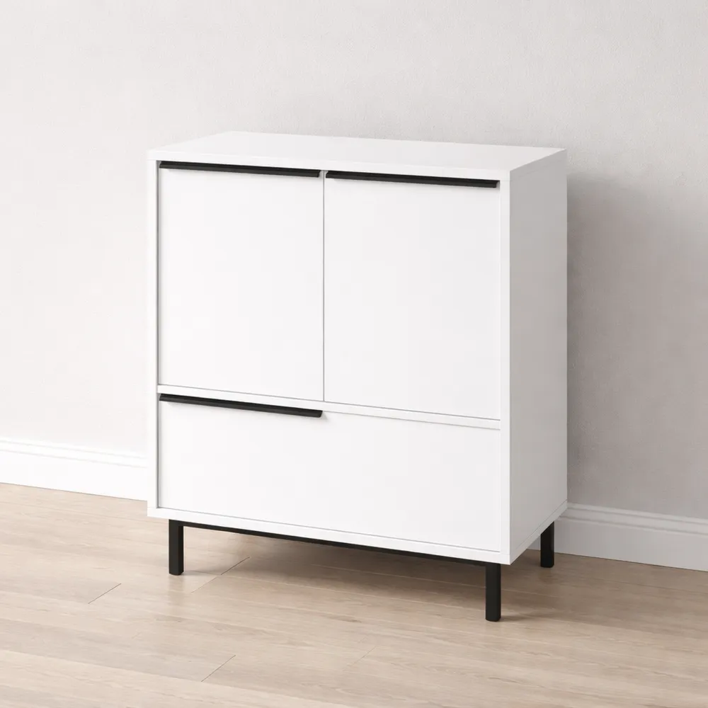 Credenza a 3 Ante con Scomparti Chiusi per Ingresso, Cucina e Soggiorno, 91x75x36 cm, Bianco
