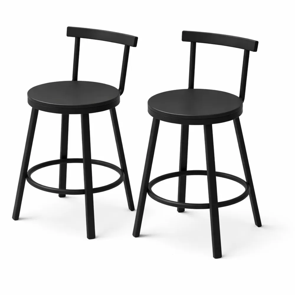 Set di 2 sgabelli da bar con poggiapiedi e schienale in metallo nero