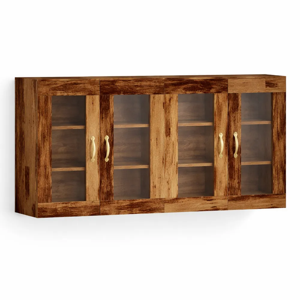 Armadio Sospeso in Legno Massello per Cucina e Bagno 139x34x90 cm, Set di 2 Marrone