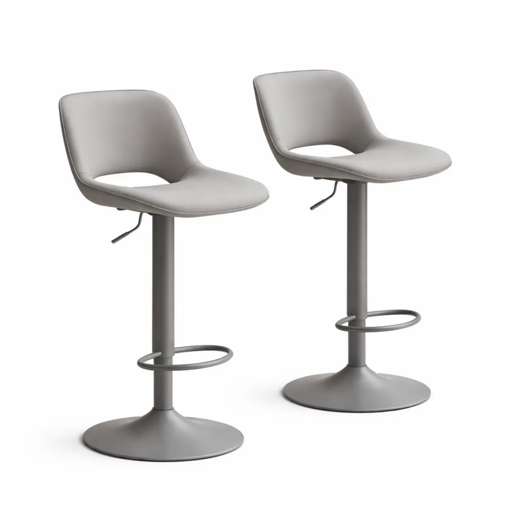 Set di 2 sgabelli da bar girevoli regolabili in altezza con imbottitura morbida e schienale cavo, grigi