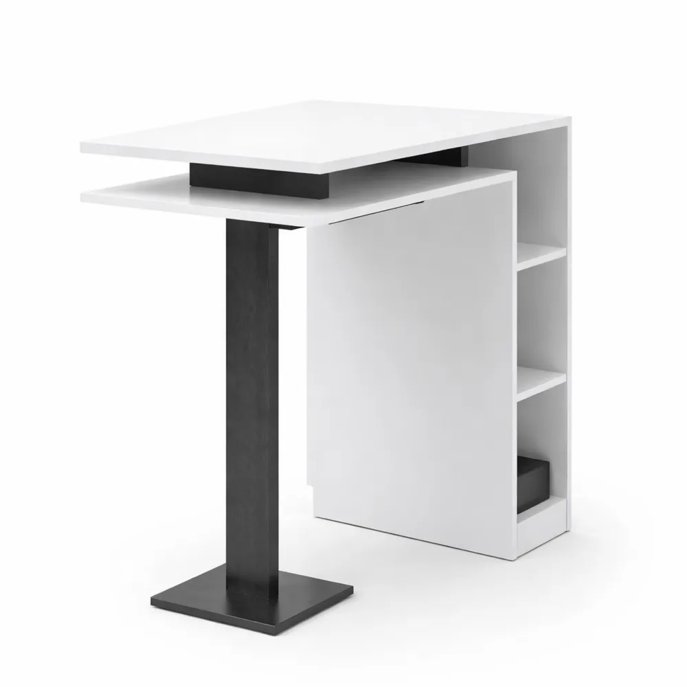 Tavolo Alto da Bar con Scaffale Integrato in Legno Laminato Bianco e Cemento