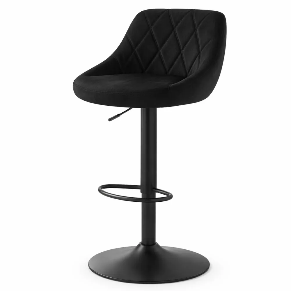 Sgabello da Bar Moderno Girevole con Schienale Quadrato e Poggiapiedi in Velluto Nero
