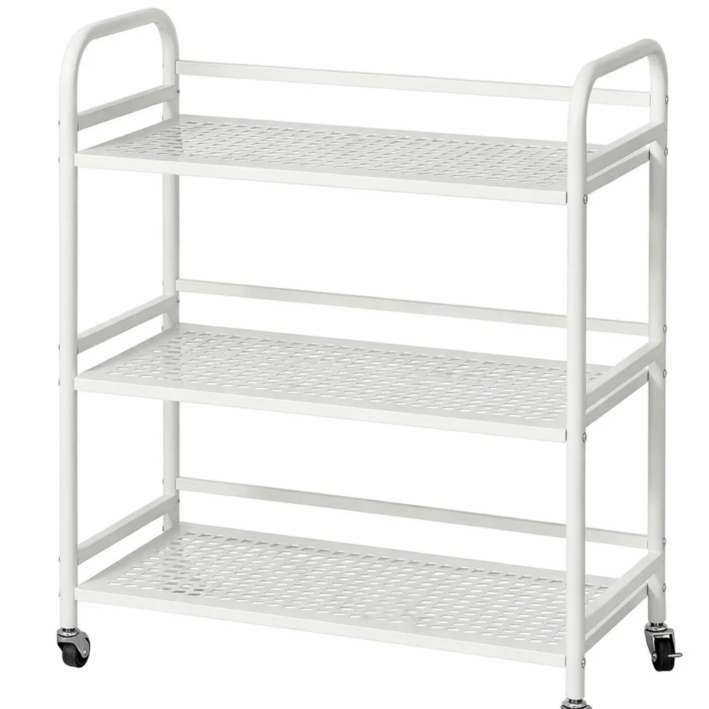 Carrello Metallico a 3 Ripiani con Ruote per Cucina e Ufficio