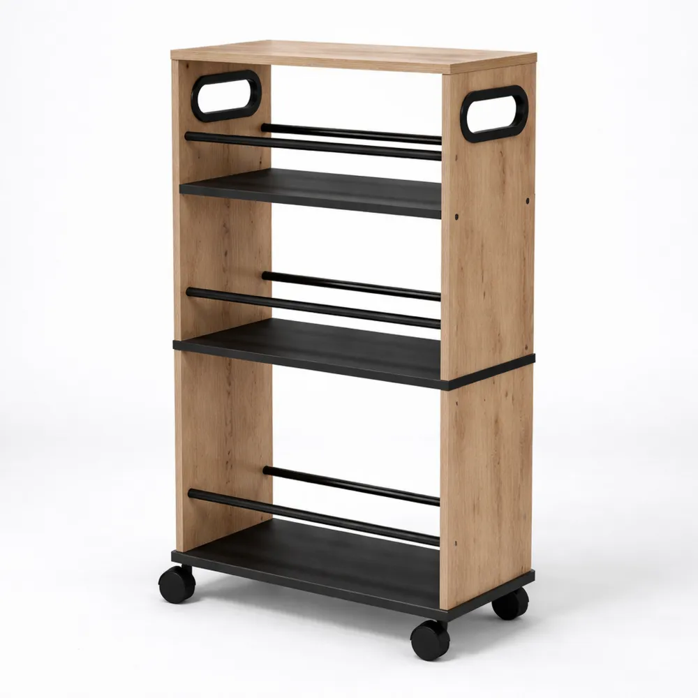 Carrello da Cucina Stretto a 4 Ripiani con Rotelle Bloccabili e Bordi Rialzati