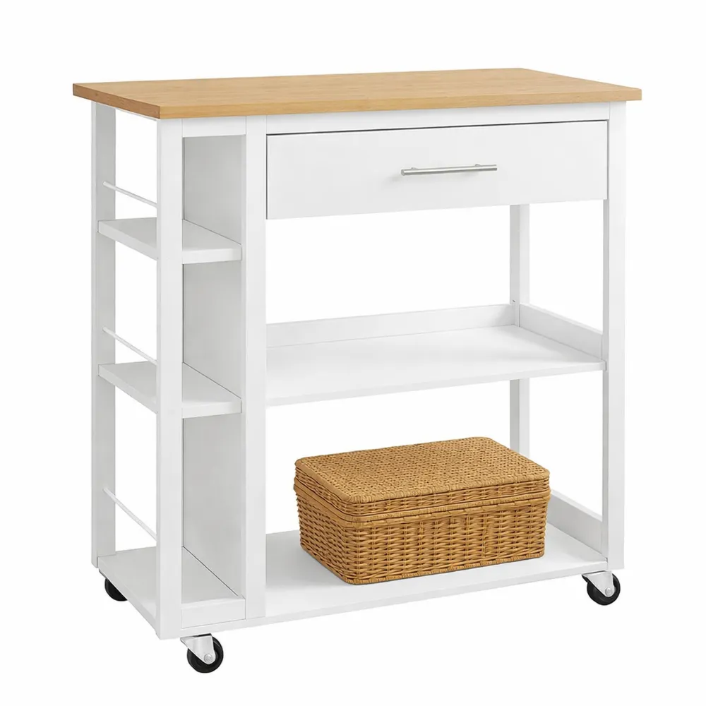 Carrello da Cucina con Ruote, Piano Lavoro e Ripiani Aperti