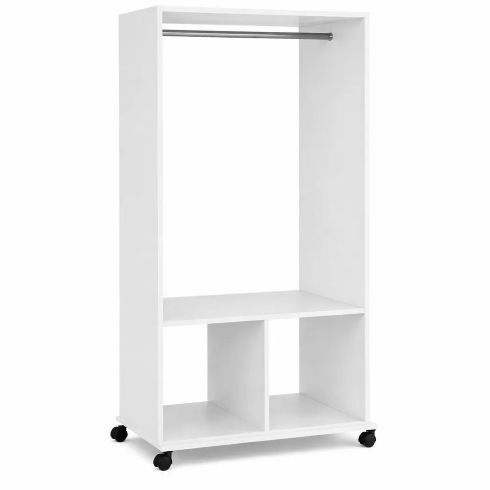 Appendiabiti da Ingresso con Barra in Alluminio e Ripiani Scoperti, 60x40x128 cm, Bianco
