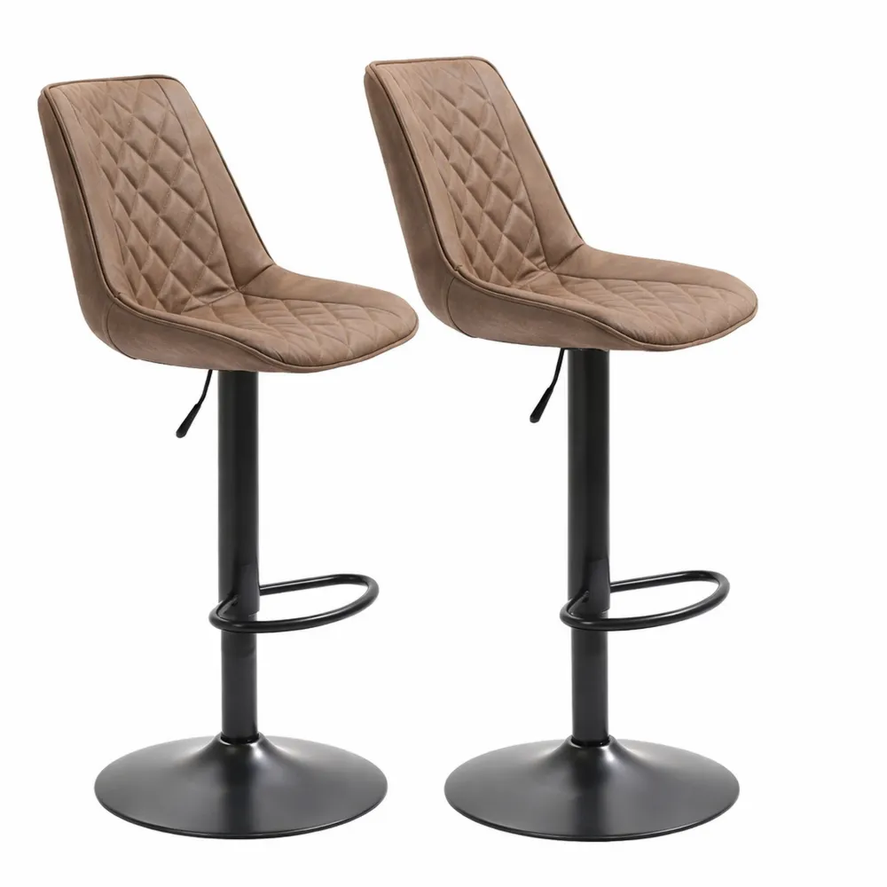 Set 2 sgabelli da bar regolabili con base in acciaio e rivestimento in finta pelle, marrone scuro