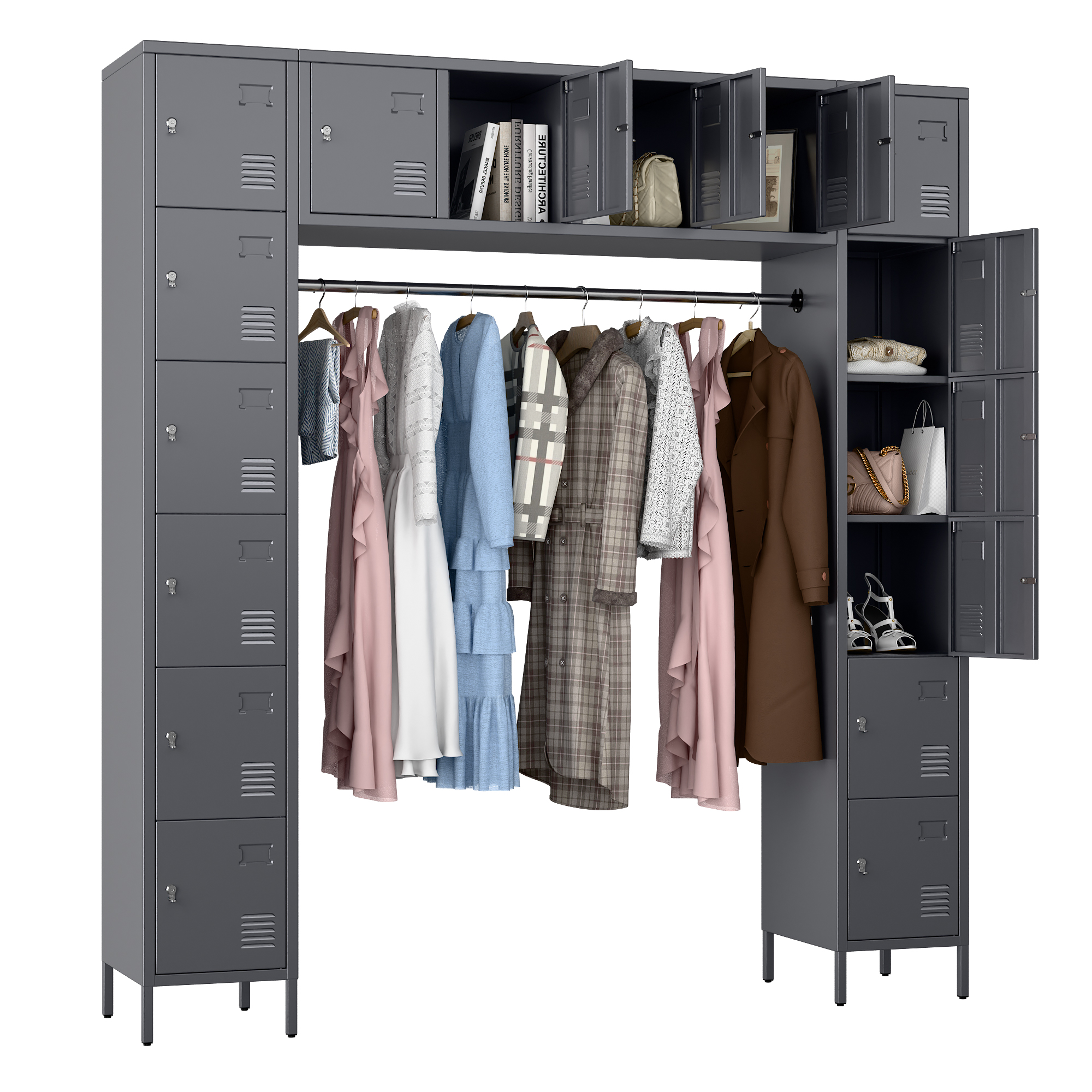 2025 Upgrade 78" H Metal Storage Lockers with 16 Doors，Assembly Required-Dark Grey
