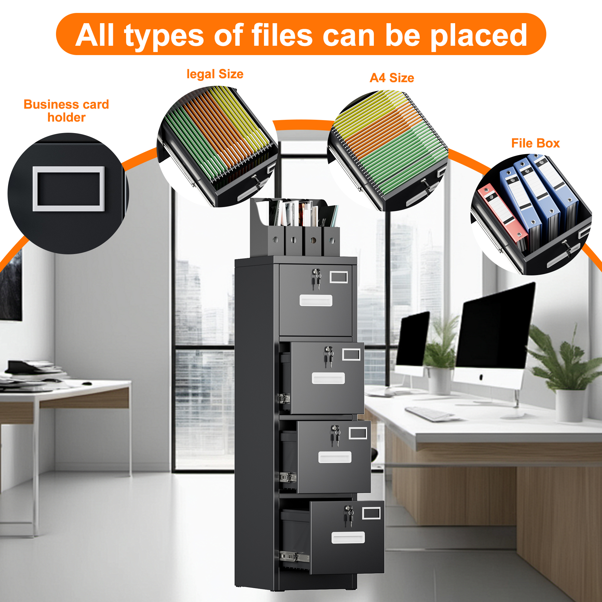 Vertical File Cabinet with 4 Drawers,Assembly Required,Black