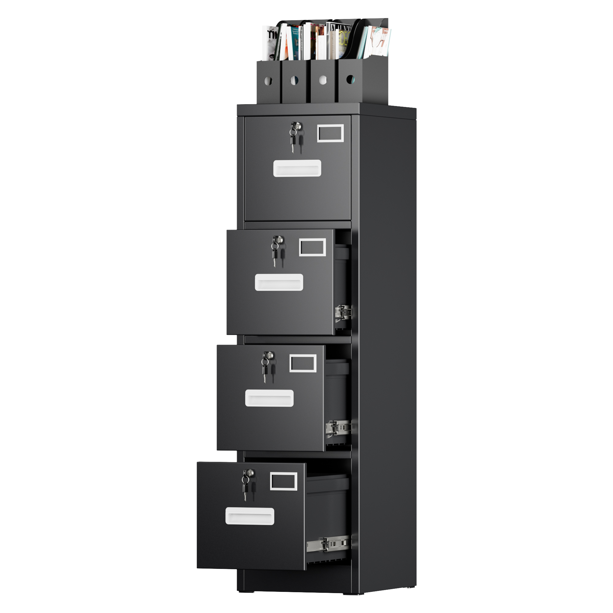 Vertical File Cabinet with 4 Drawers,14.97"D x 17.72"W x 55.2"H,Assembly Required,Black