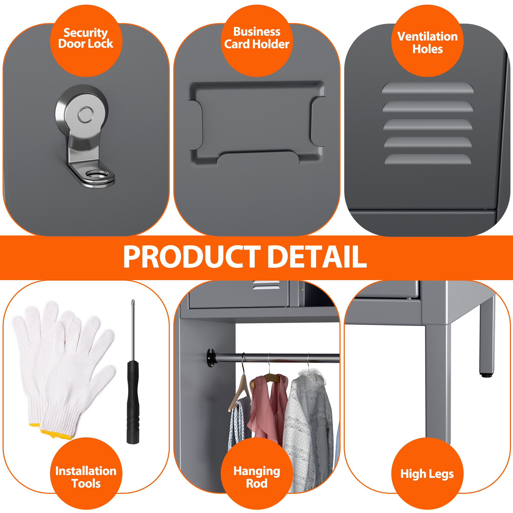 2025 Upgrade 78" H Metal Storage Lockers with 16 Doors，Assembly Required-Dark Grey