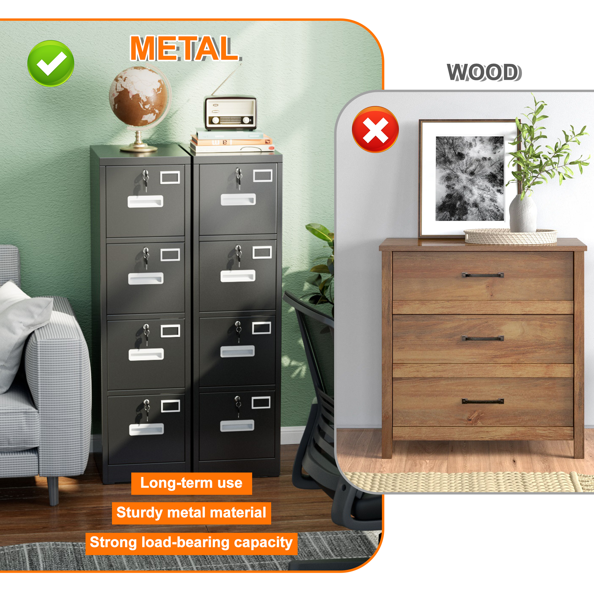 Vertical File Cabinet with 4 Drawers,Assembly Required,Black