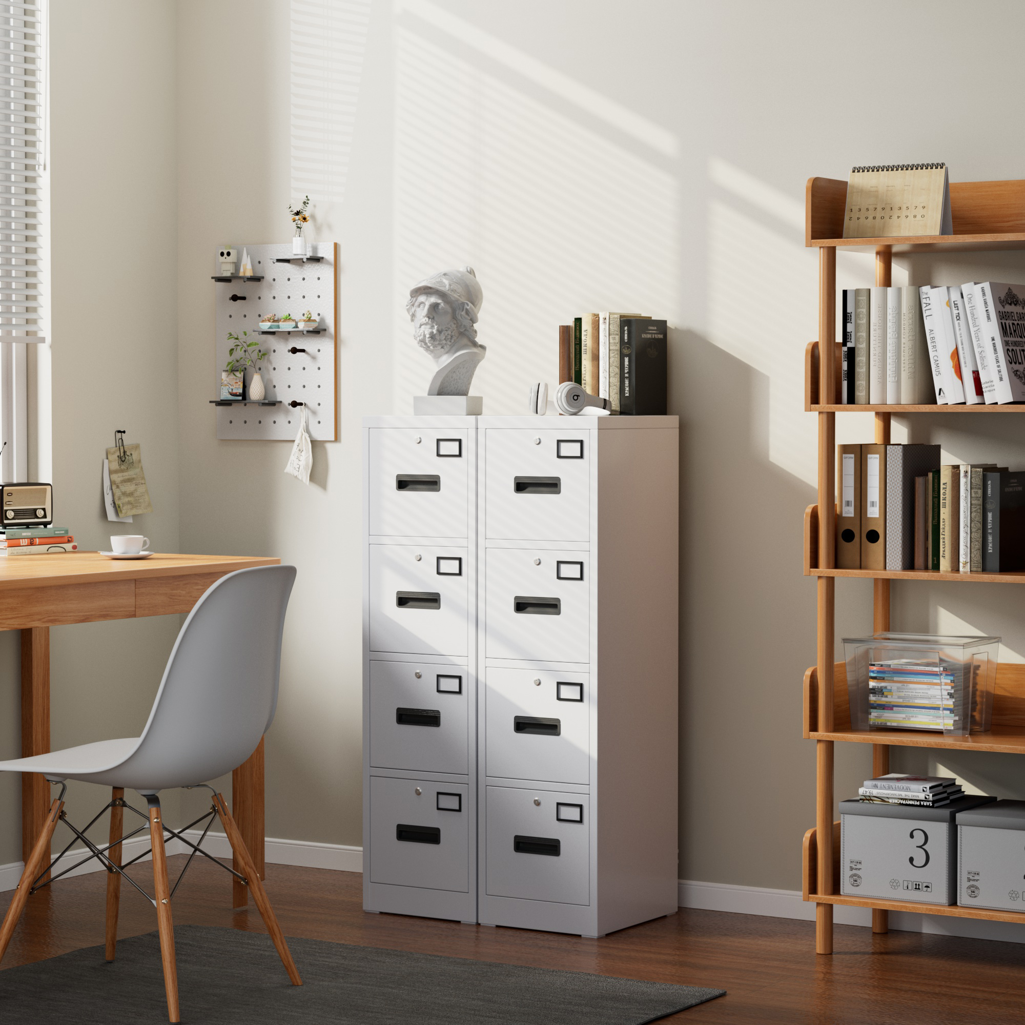 Vertical File Cabinet with 4 Drawers,14.97"D x 17.72"W x 55.2"H,Assembly Required,White,