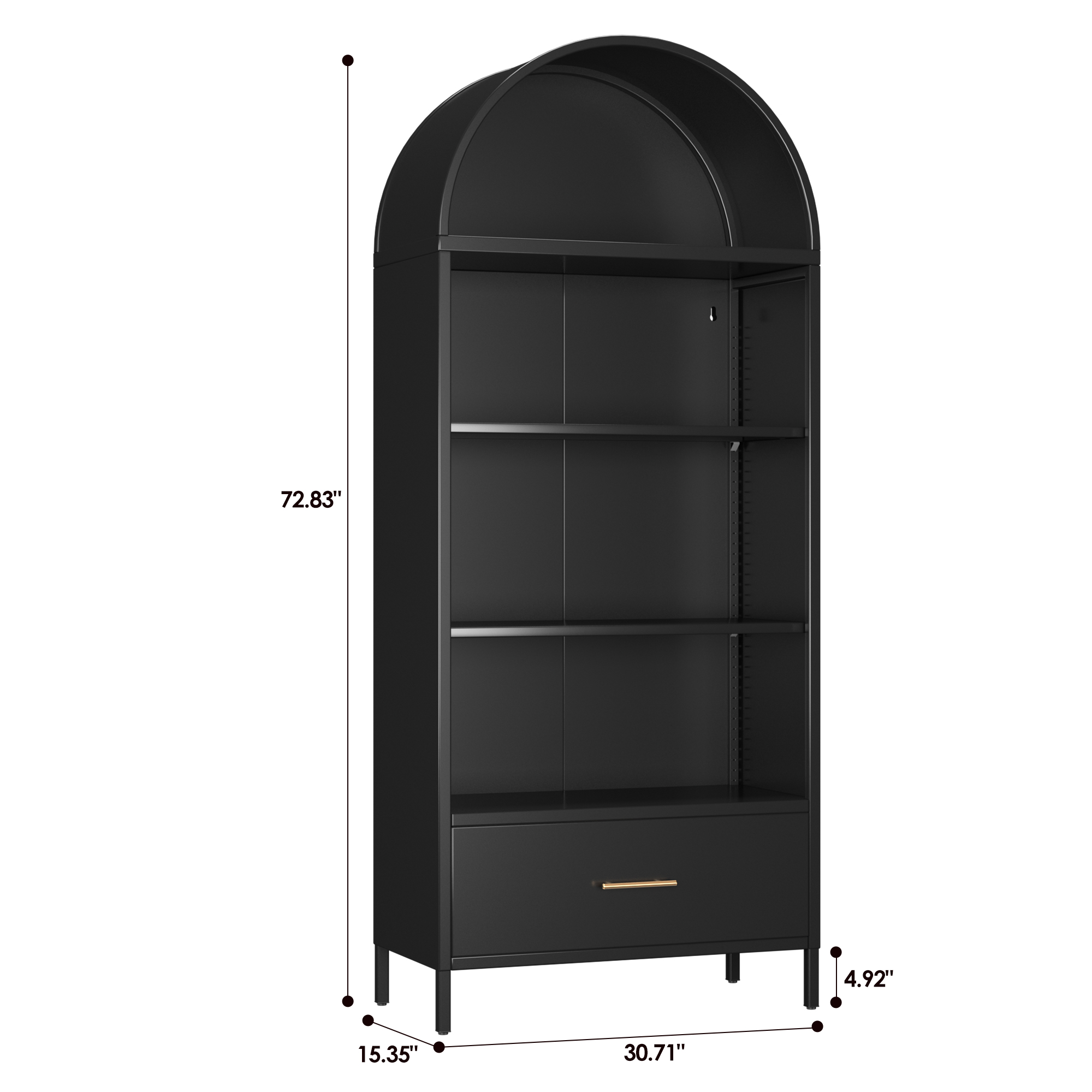 Black Metal Display Arched Cabinet with Drawer, Assembly Required,Black