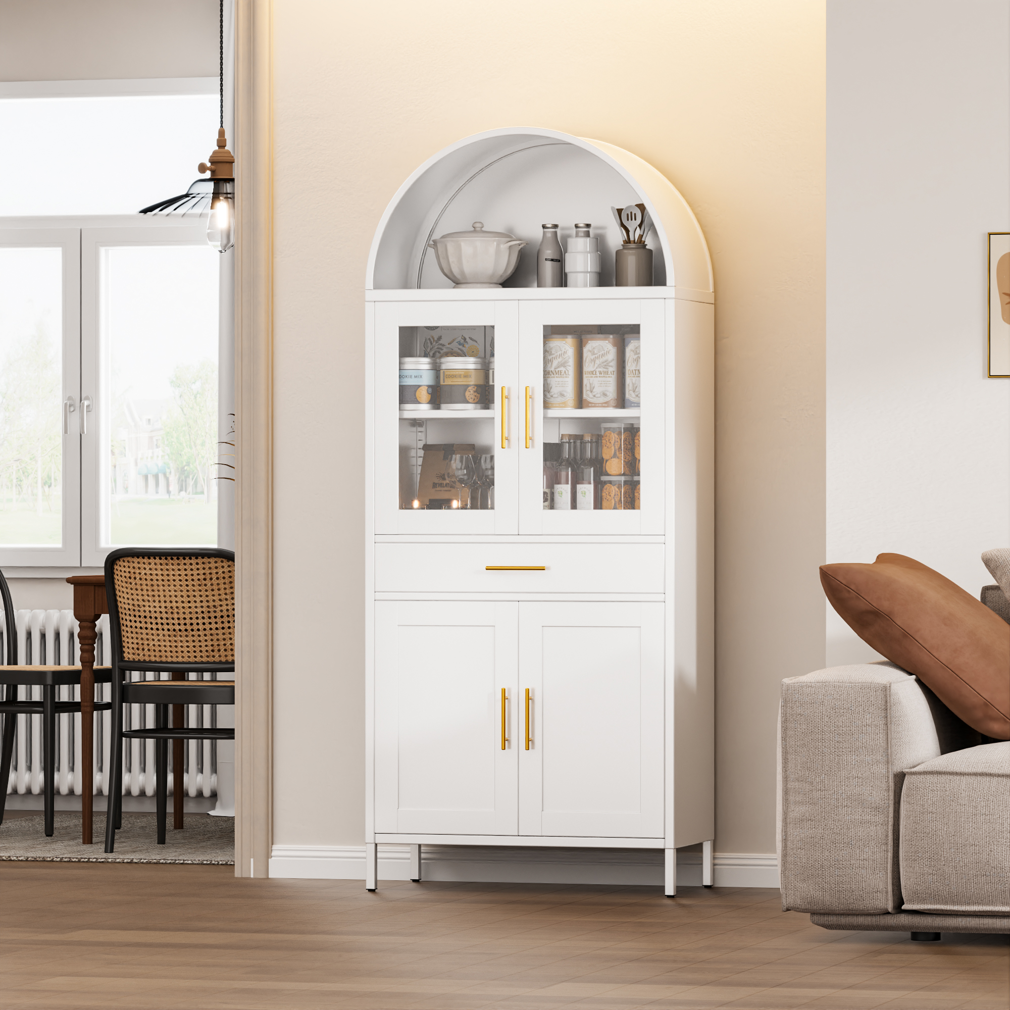 Aobabo 73'' H Metal Arched Storage Display Cabinet with Drawer,  