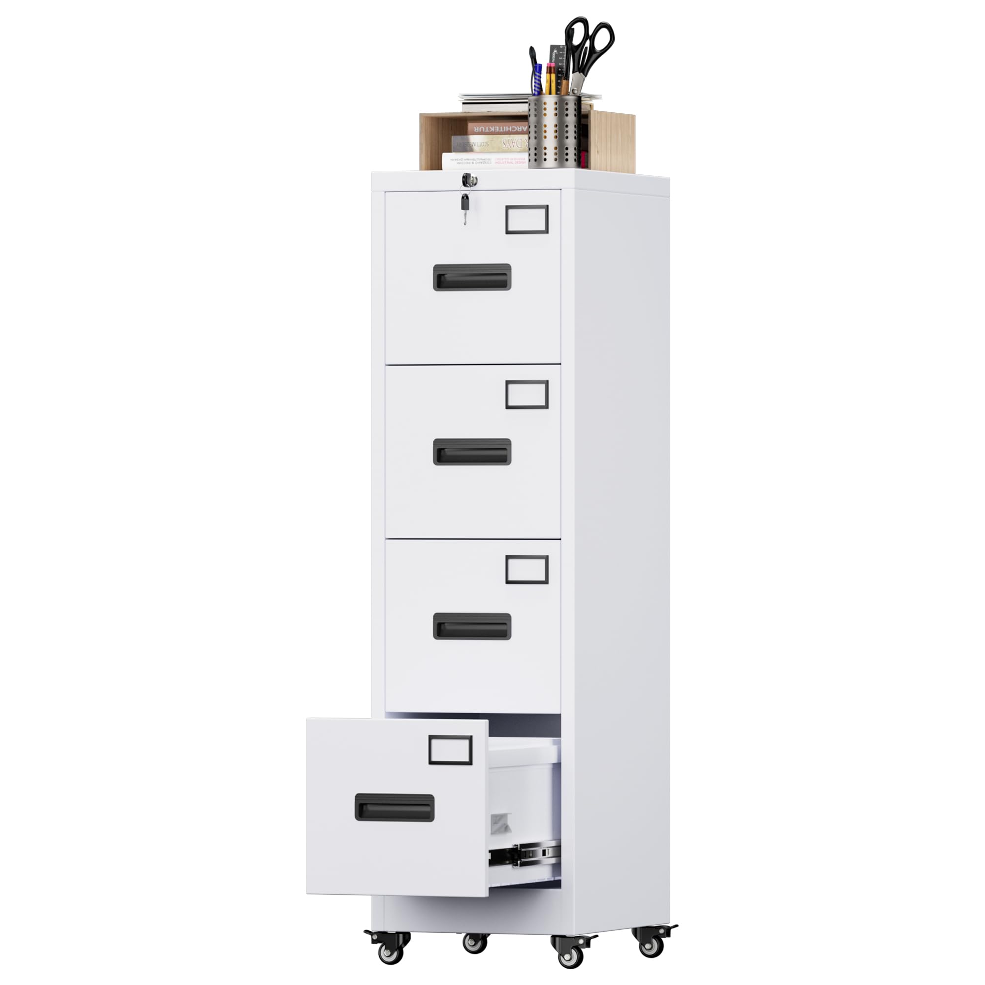 Aobabo 4 Drawer File Cabinet with Wheels,Required Assembly,White