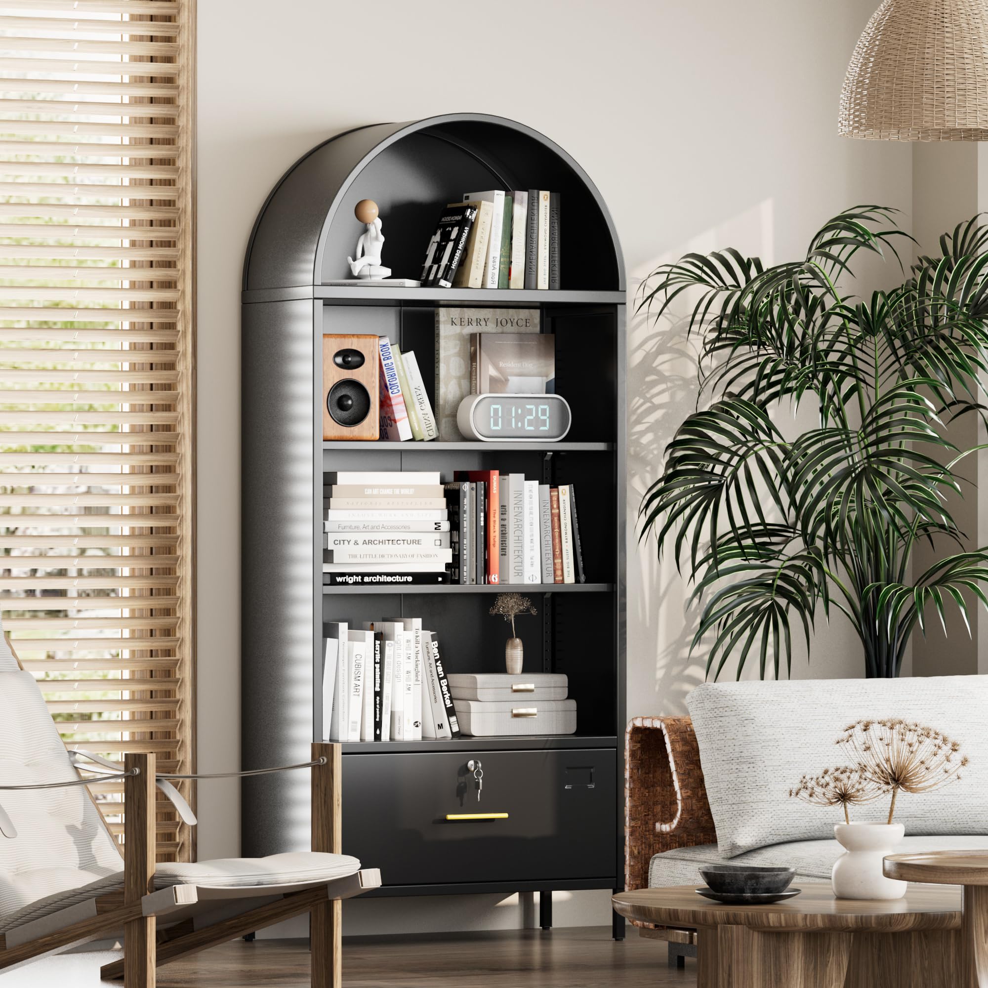Metal Arched Storage Display Bookcase Cabinet