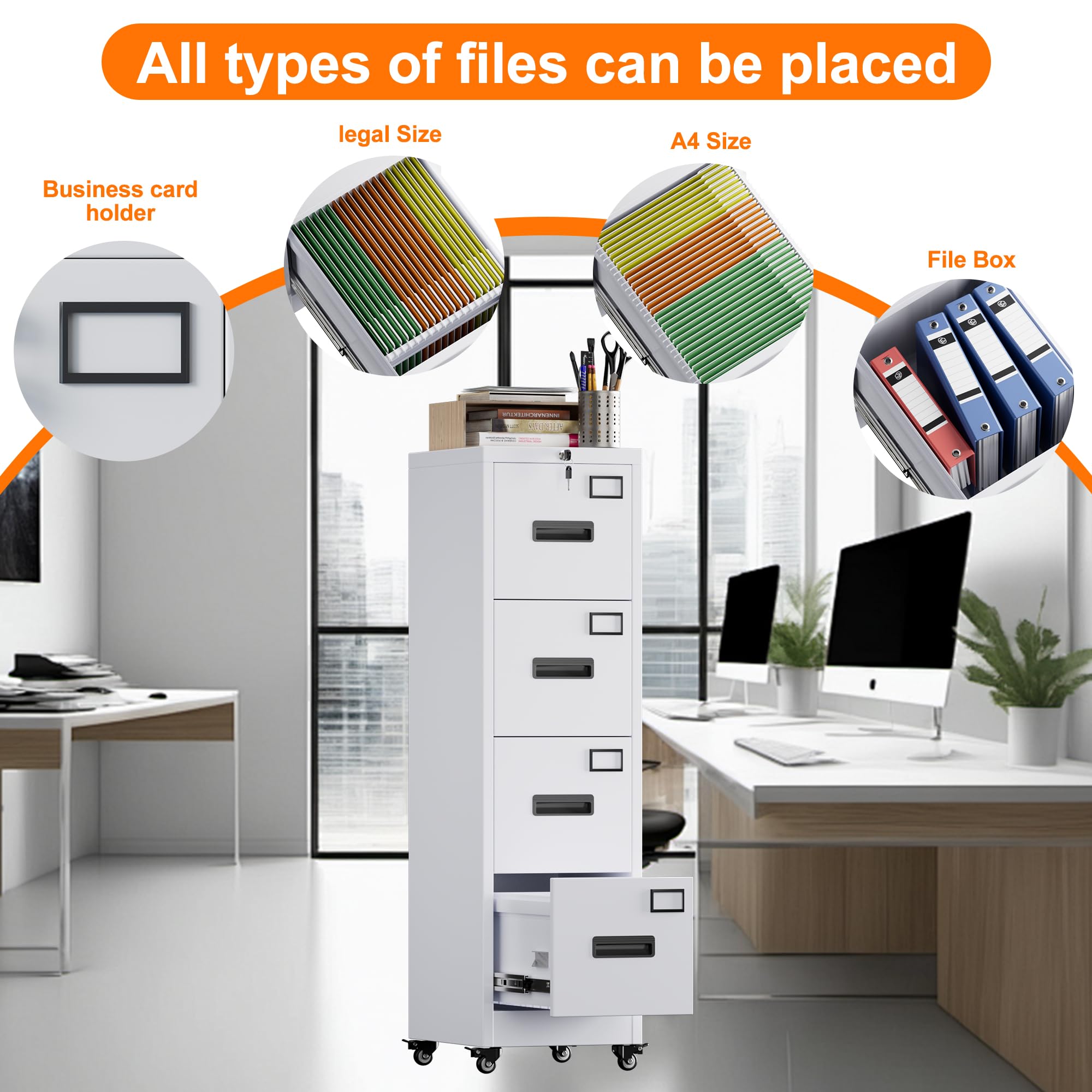 Aobabo 4 Drawer File Cabinet with Wheels,Required Assembly,White