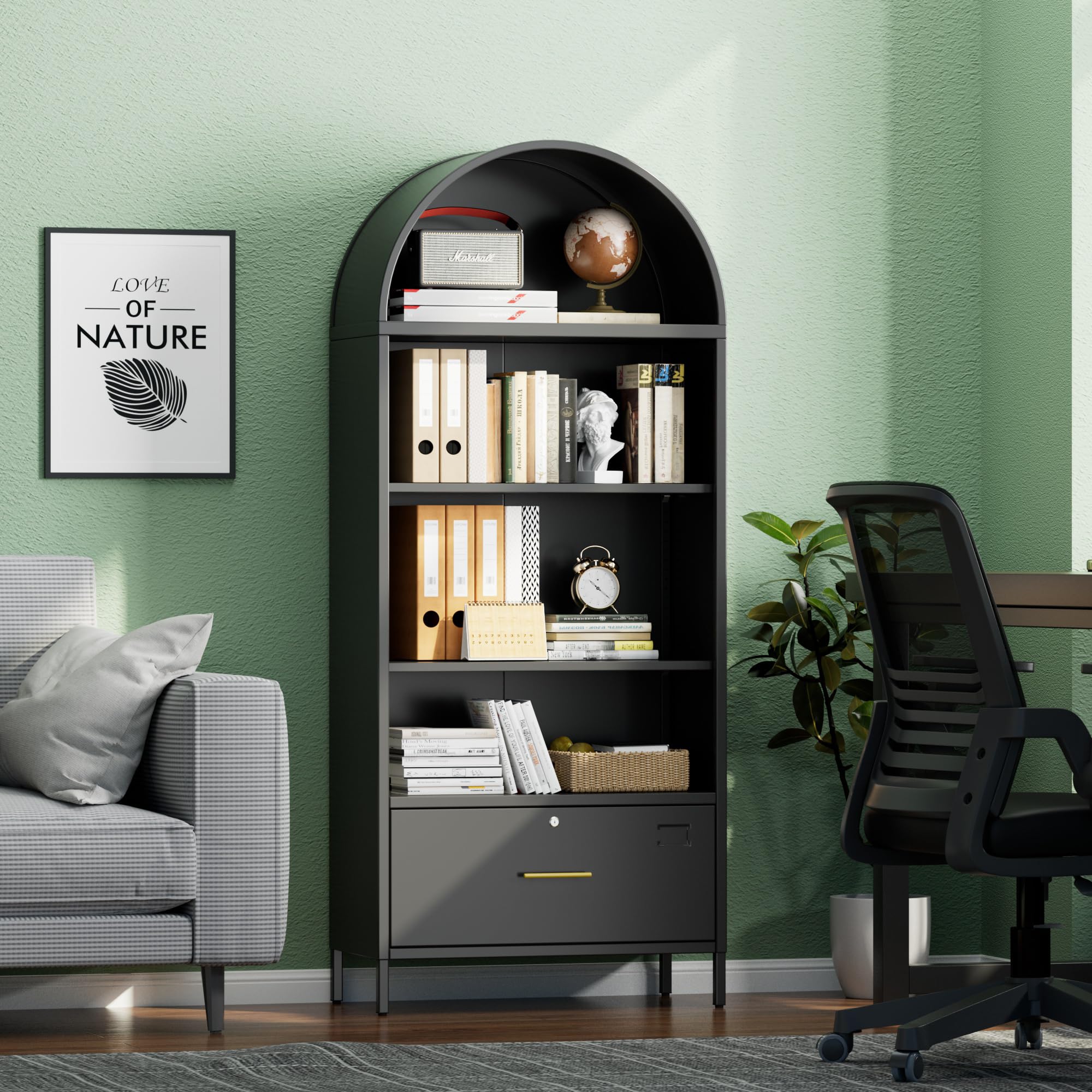 Metal Arched Storage Display Bookcase Cabinet