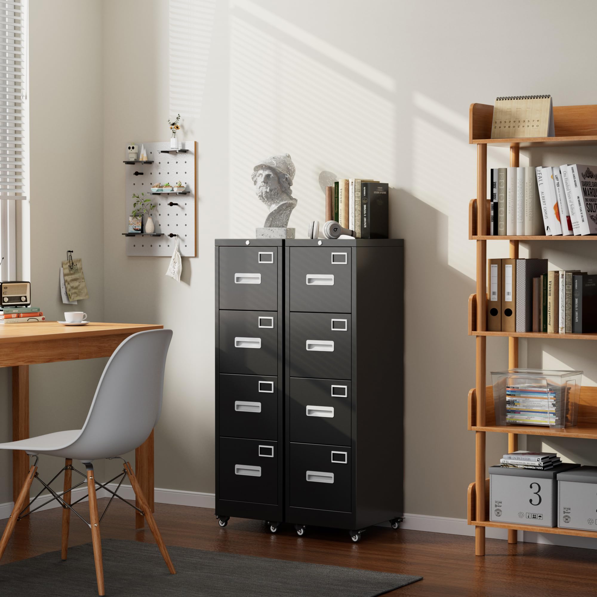 Aobabo 4 Drawer File Cabinet with Wheels，Required Assembly,Black