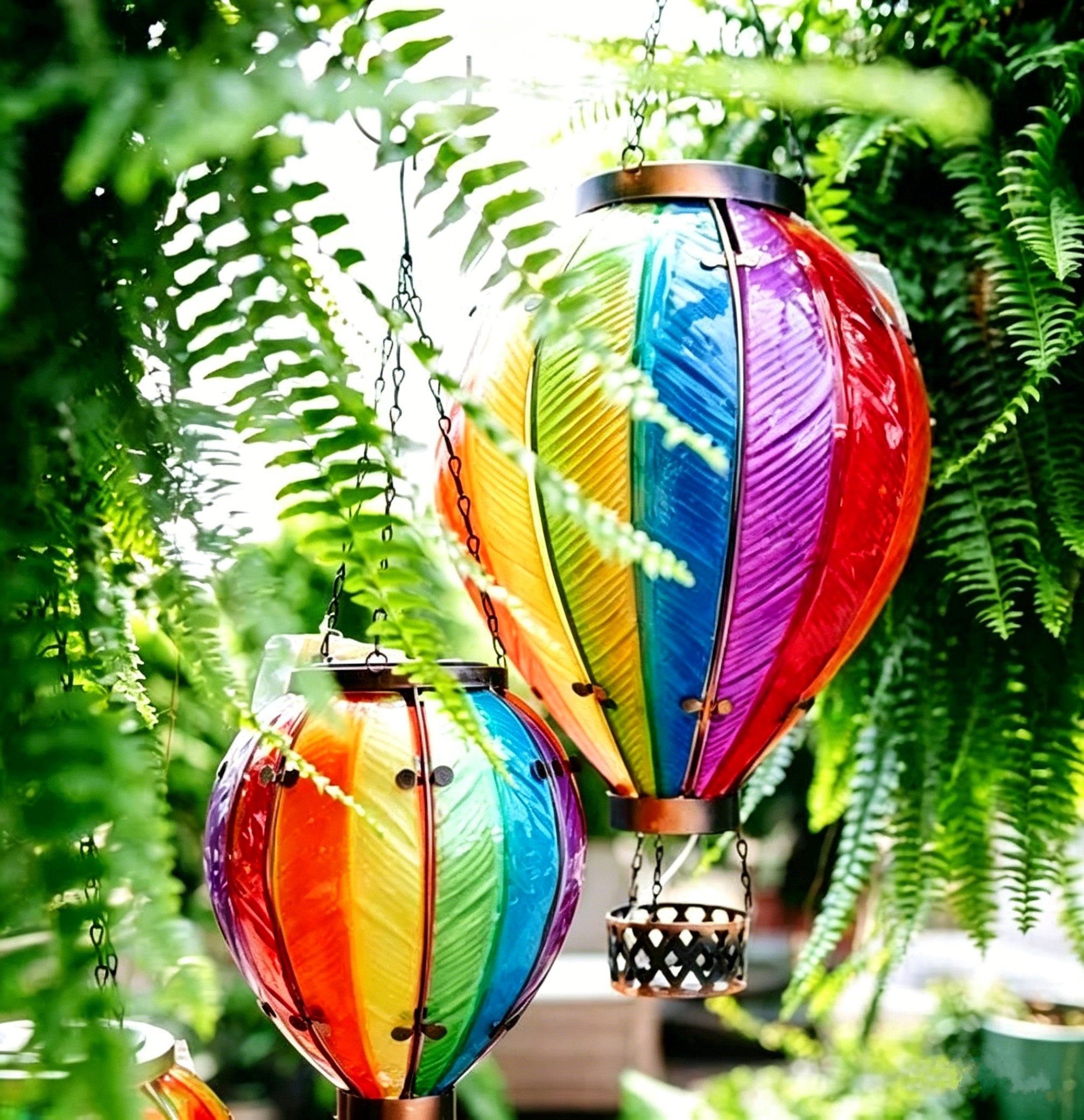 Hot air balloon solar simulated flame lantern