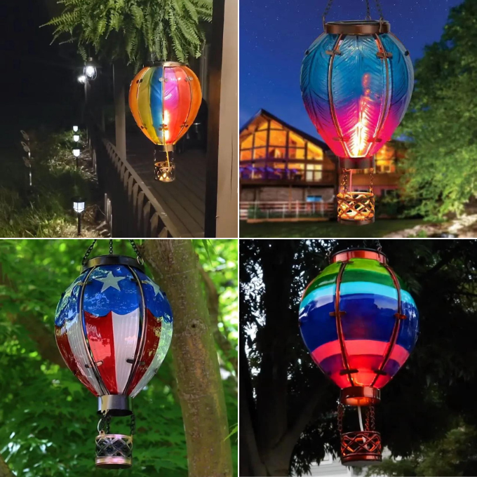 Hot air balloon solar simulated flame lantern