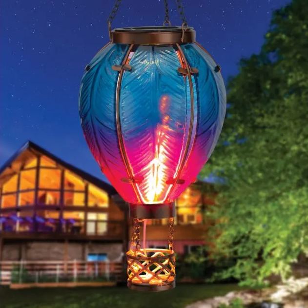 Hot air balloon solar simulated flame lantern