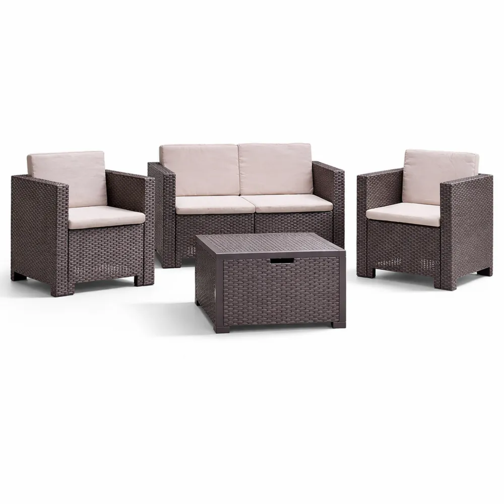 Set da giardino per 4 persone con divano e poltrone in rattan-Loftxel