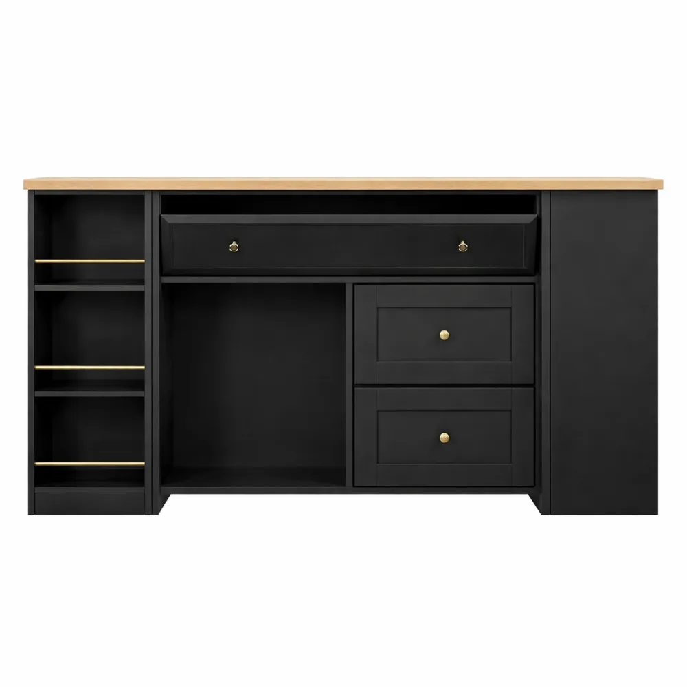 Tavolo da bar allungabile con scaffale integrato nero-Loftxel