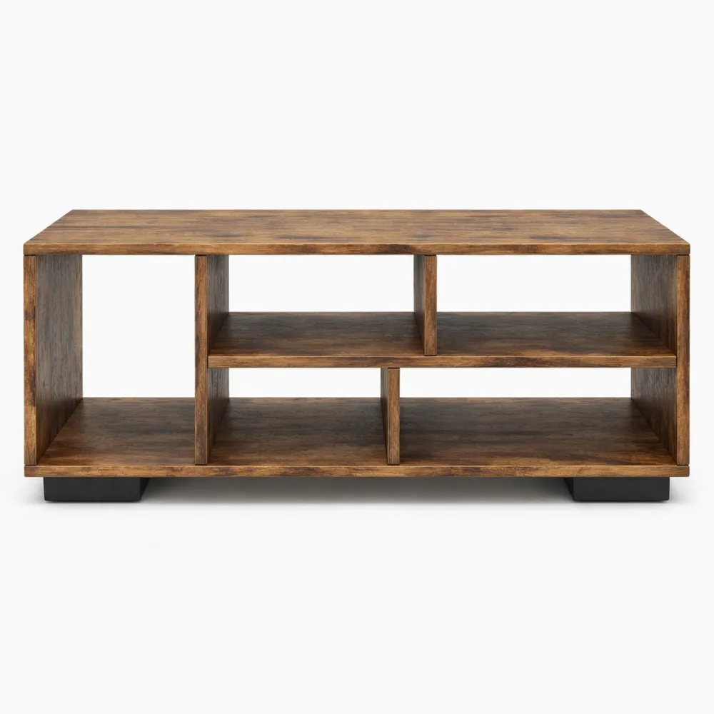 Tavolino da Caffè Rettangolare Moderno con Mensola Centrale a Forma di L e 3 Livelli-Loftxel