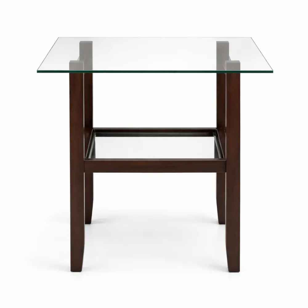 Tavolino Laterale in Legno e Vetro, Basso, 2 Ripiani, Stile Vintage, Montaggio Facile-Loftxel