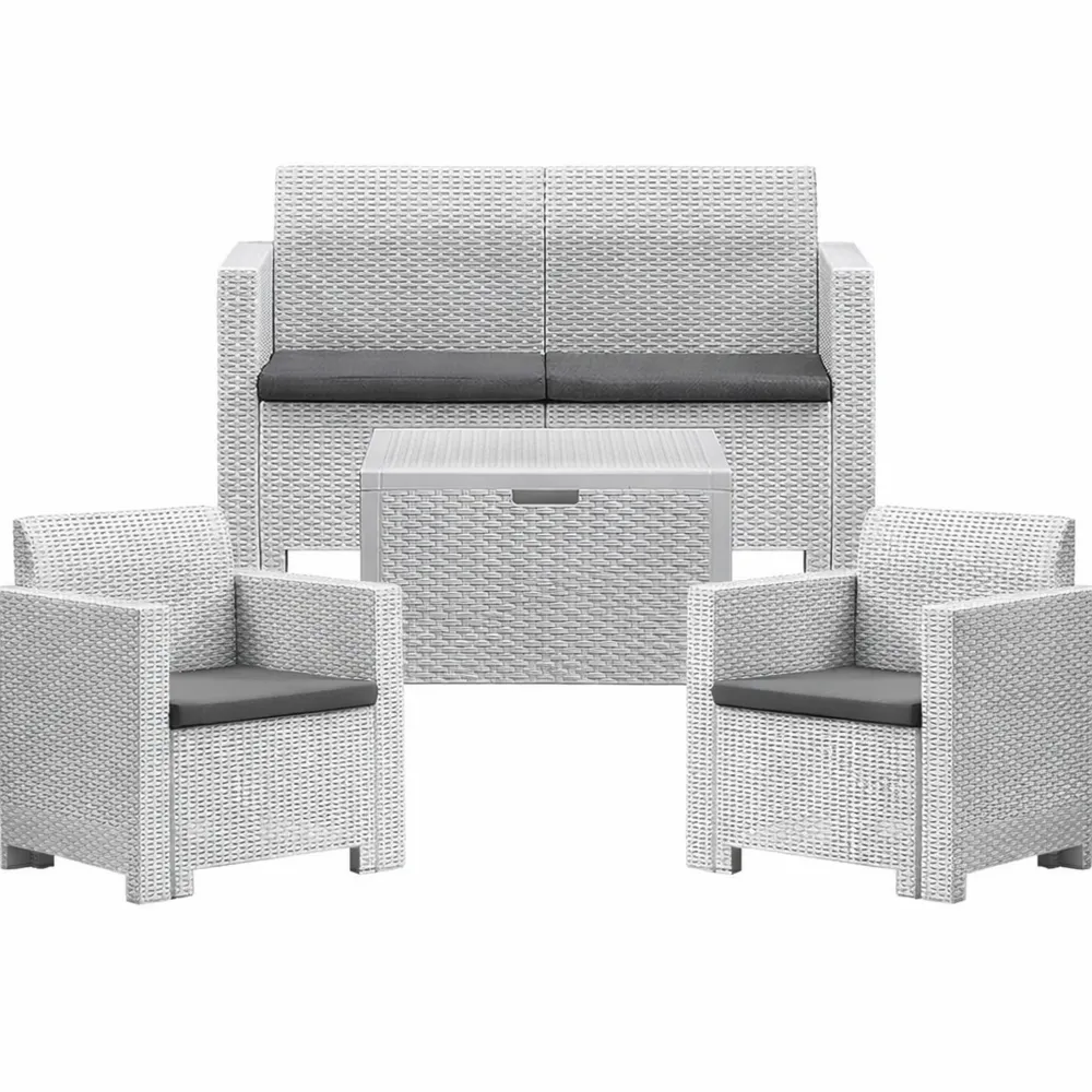 Set da Giardino per 4 Persone, Bianco, 281 x 155 x 79 cm-Loftxel