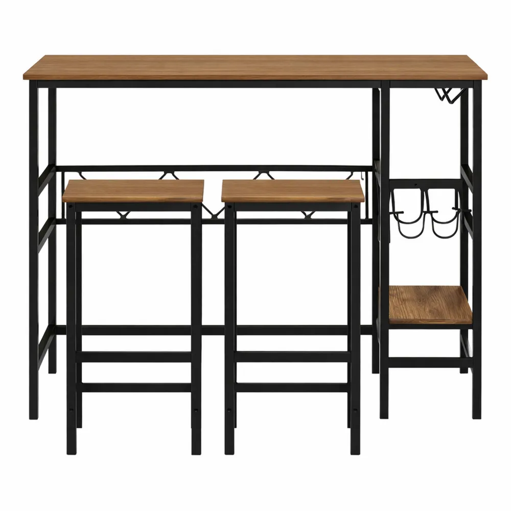 Set Tavolo e Sgabelli Alti da Bar con Portabottiglie-Loftxel